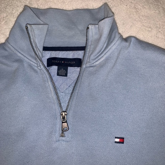 Tommy Hilfiger Fleece Sweater Quarter Zip Blue - Picture 2 of 4